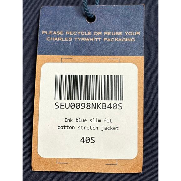 Charles Tyrwhitt NWT Navy Ink Blue Cotton Stretch Blazer Slim 40S - Picture 6 of 11